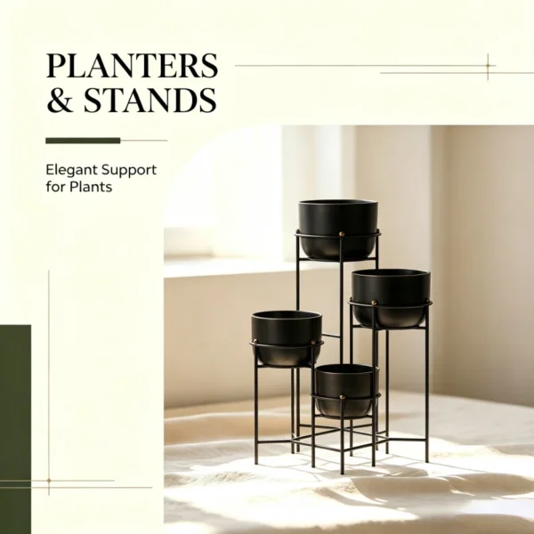 Metal planters and plant stands